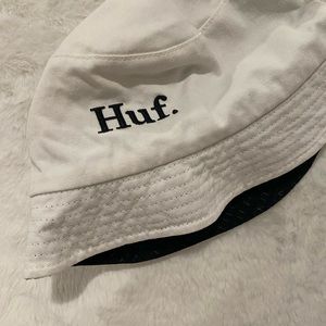 HUF F*uck It Embroidered Logo Bucket Hat White Black